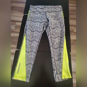 Nike Running Womens Gray Neon Green Dri-Fit Activewear Cropped Leggings Size S